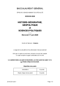 Sujet de l'épreuve de Spé HGGSP - Tle gé