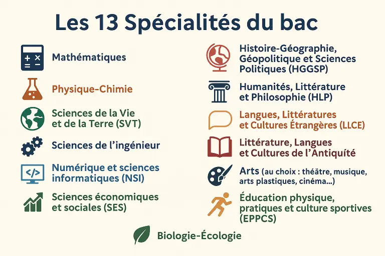 Les 13 spécialités au bac