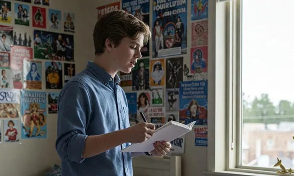 Lycéen qui s’entraine dans sa chambre à l’oral du bac de français