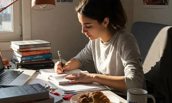 Eleve de première révisant le bac de français