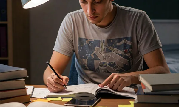 Lycéen qui prépare ses rattrapages du bac dans sa chambre