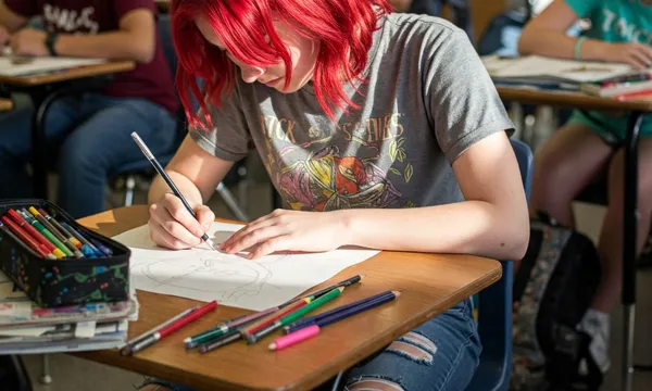 Lycéenne en classe de spécilaité Arts, option dessin