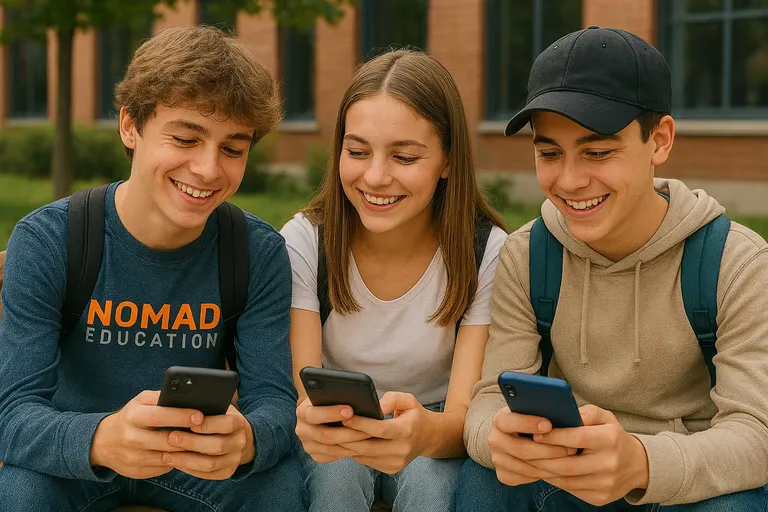 3 élèves de 3ème utilisant le simulateur de notes au brevet de Nomad Education
